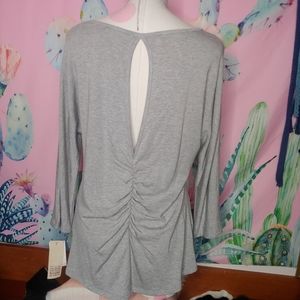 USA | NEW pink lotus | gray 3/4 soft keyhole sweater